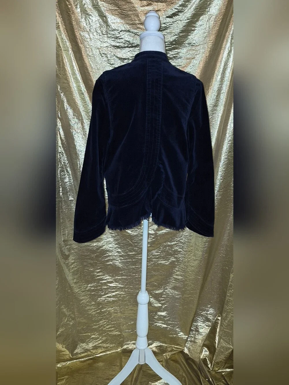 Free People Navy Blue Velvet Military-Style Blazer